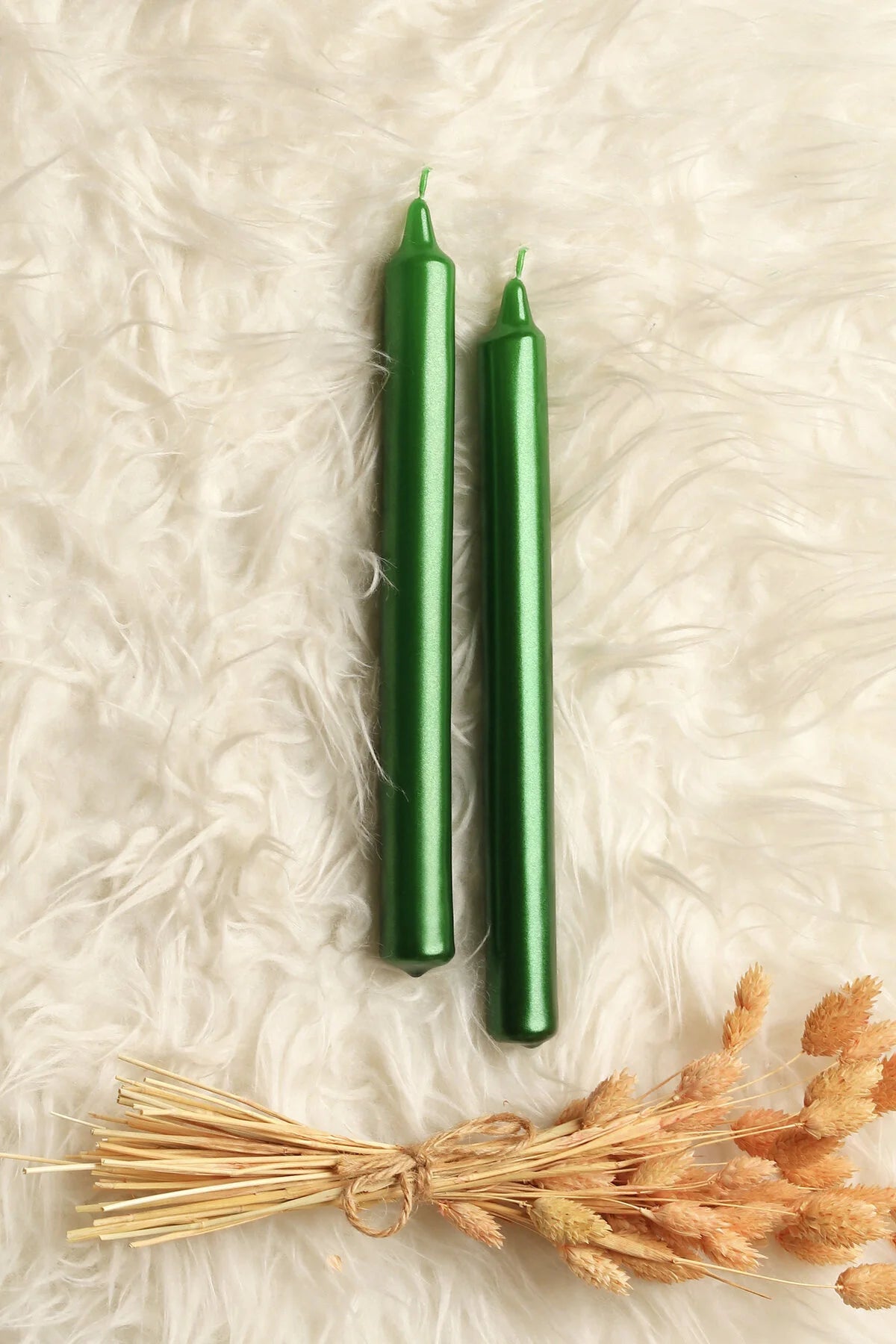 Mba Home Dekor Silindir Yeşil İkili Şamdan Mumu 25 cm