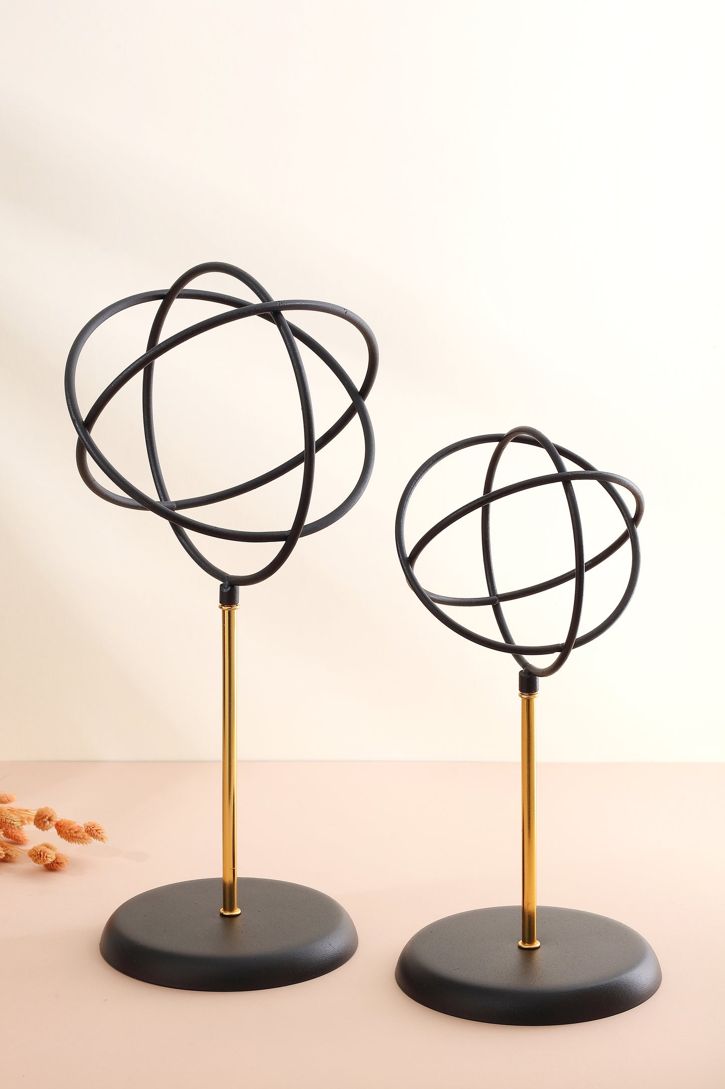 2'li ( İkili ) Sphere Gold Küre Paslanmaz Kaplama Modern Ev Ofis Dekorasyon Dekoratif Obje 41-32cm