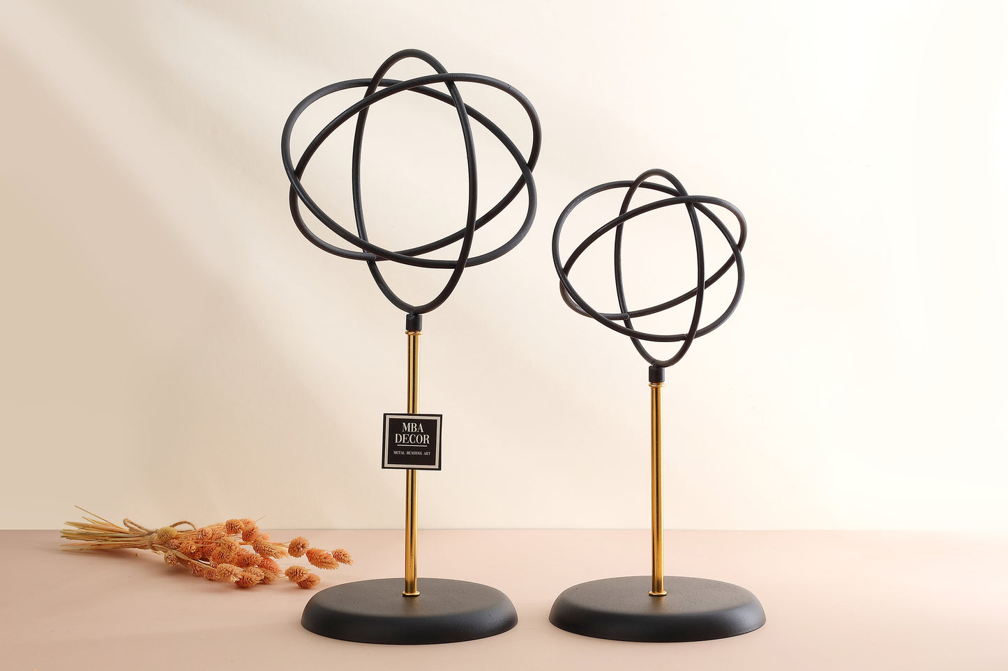 2'li ( İkili ) Sphere Gold Küre Paslanmaz Kaplama Modern Ev Ofis Dekorasyon Dekoratif Obje 41-32cm
