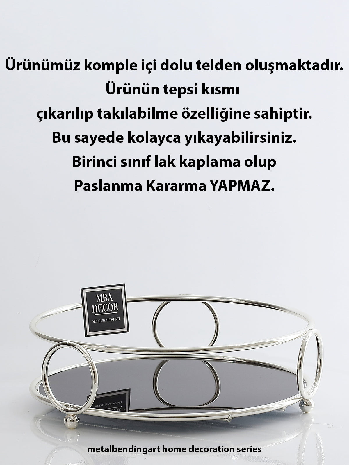 Yuvarlak Gümüş Servis Sunum Tepsisi İkramlık Hediyelik Dekorasyon Organizer 24cm ALYANS Sofra Mutfak