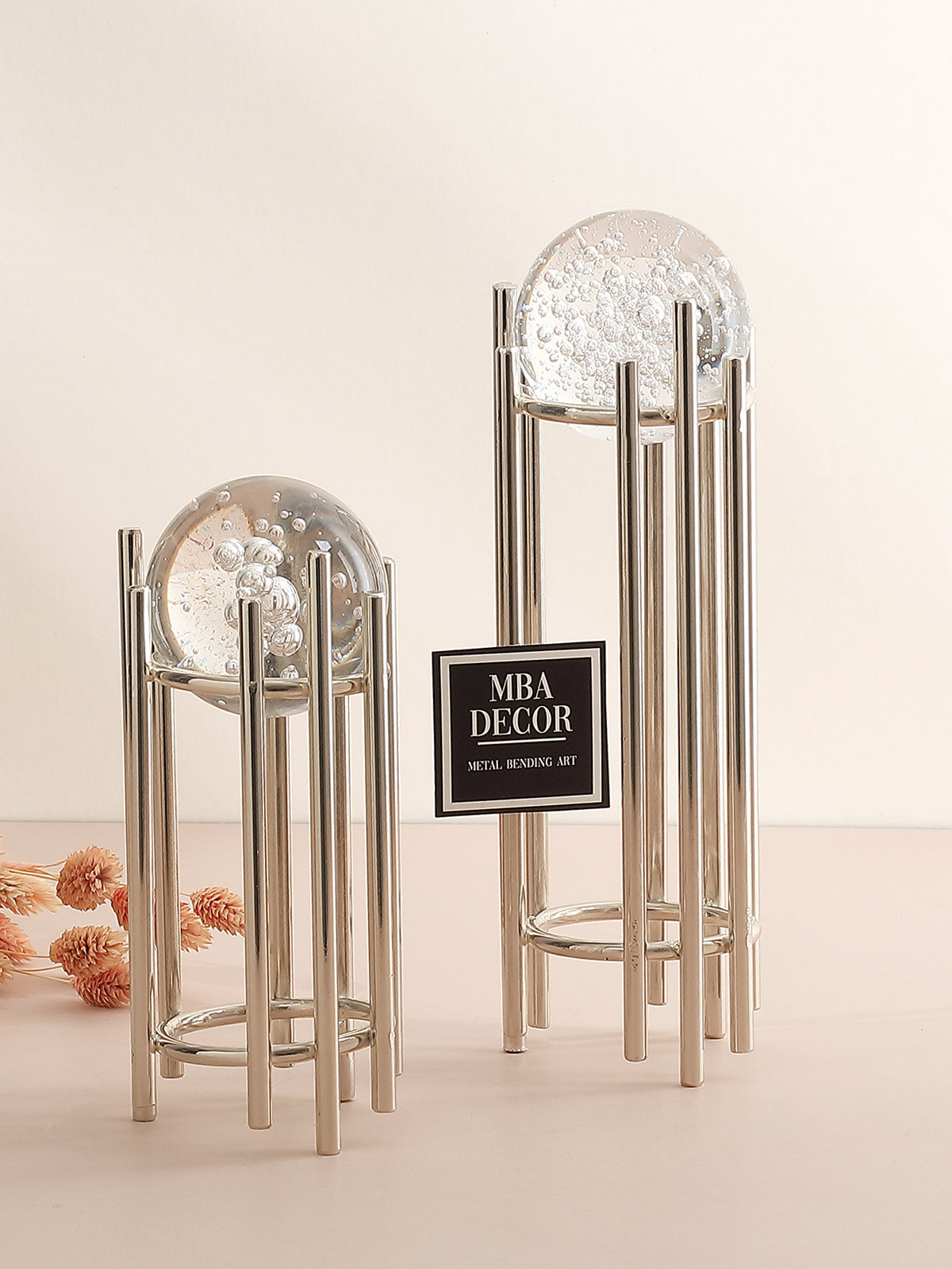 İkili Gümüş İçi Dolu Köpüklü Kristal Metal Stand Paslanmaz Kaplama Dekoratif Obje Hediyelik
