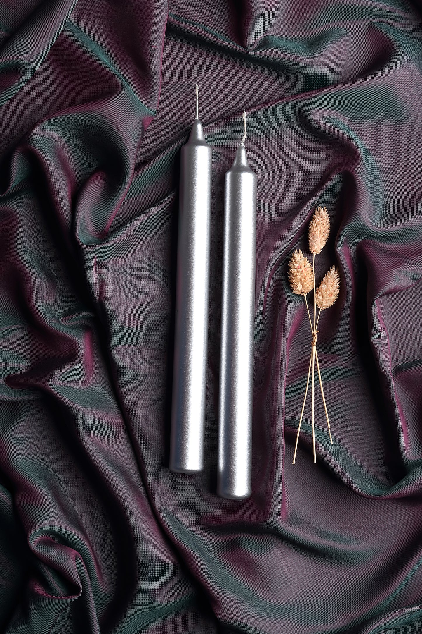 Metalik Parlak Gövde 1. Kalite 2'li Paket Uzun Çubuk Konik Gümüş Şamdan Mumu