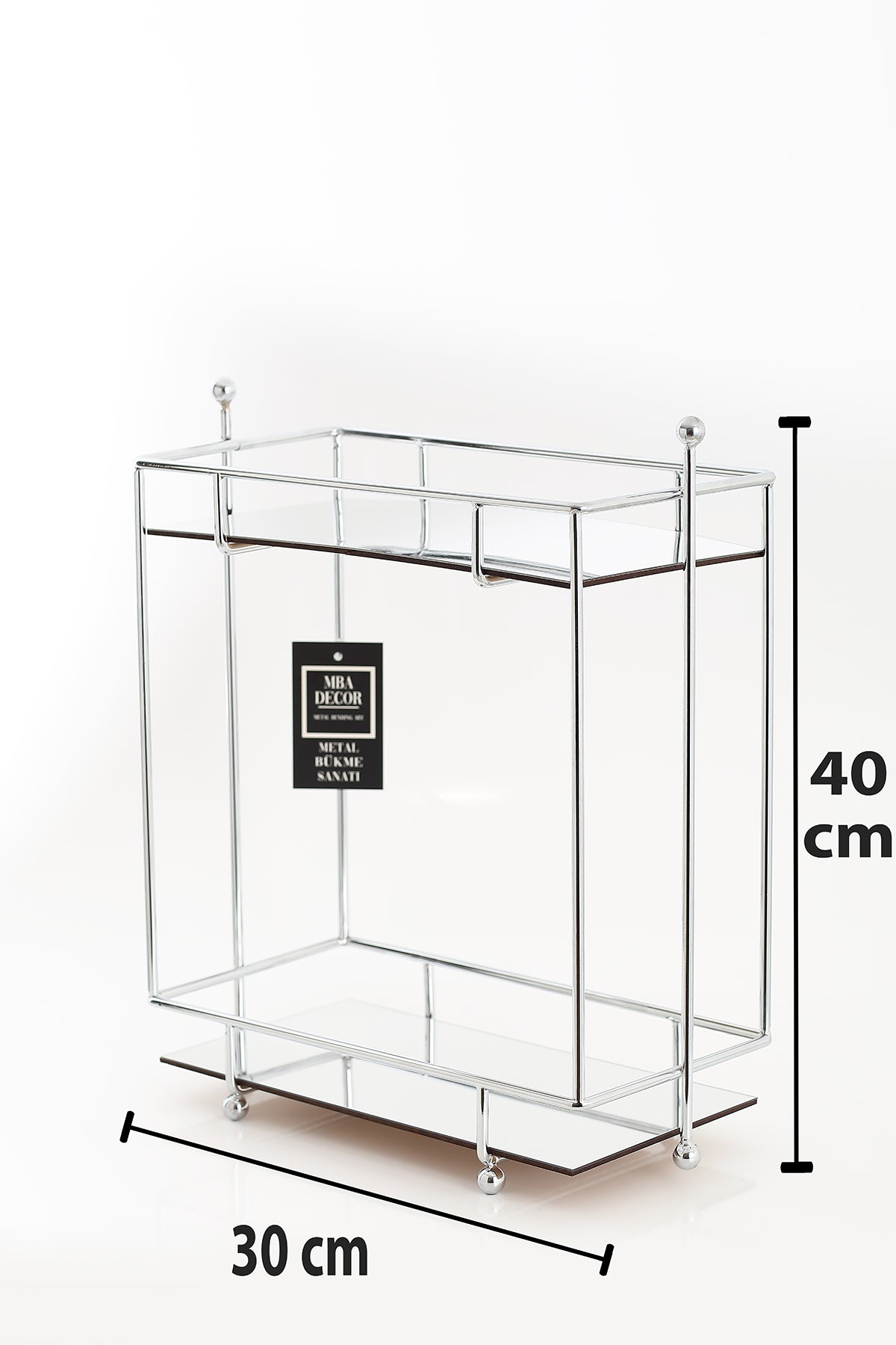 Dikdörtgen Gümüş Aynalı Kahve Yanı Sunumluk Hediyelik Dekorasyon İkramlık Organizer MDF Ahşap 40cm