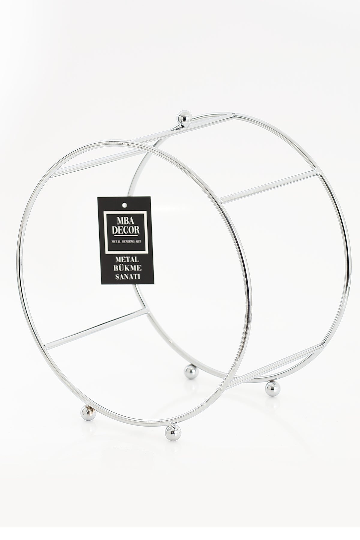 Mba Dekor Yuvarlak Aynalı Gümüş Sunumluk Organizer 26 cm