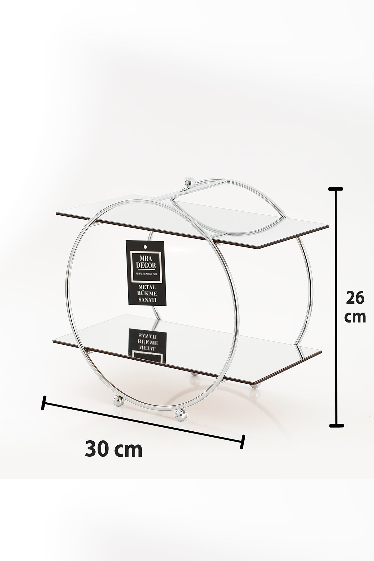 Mba Dekor Yuvarlak Aynalı Gümüş Sunumluk Organizer 26 cm