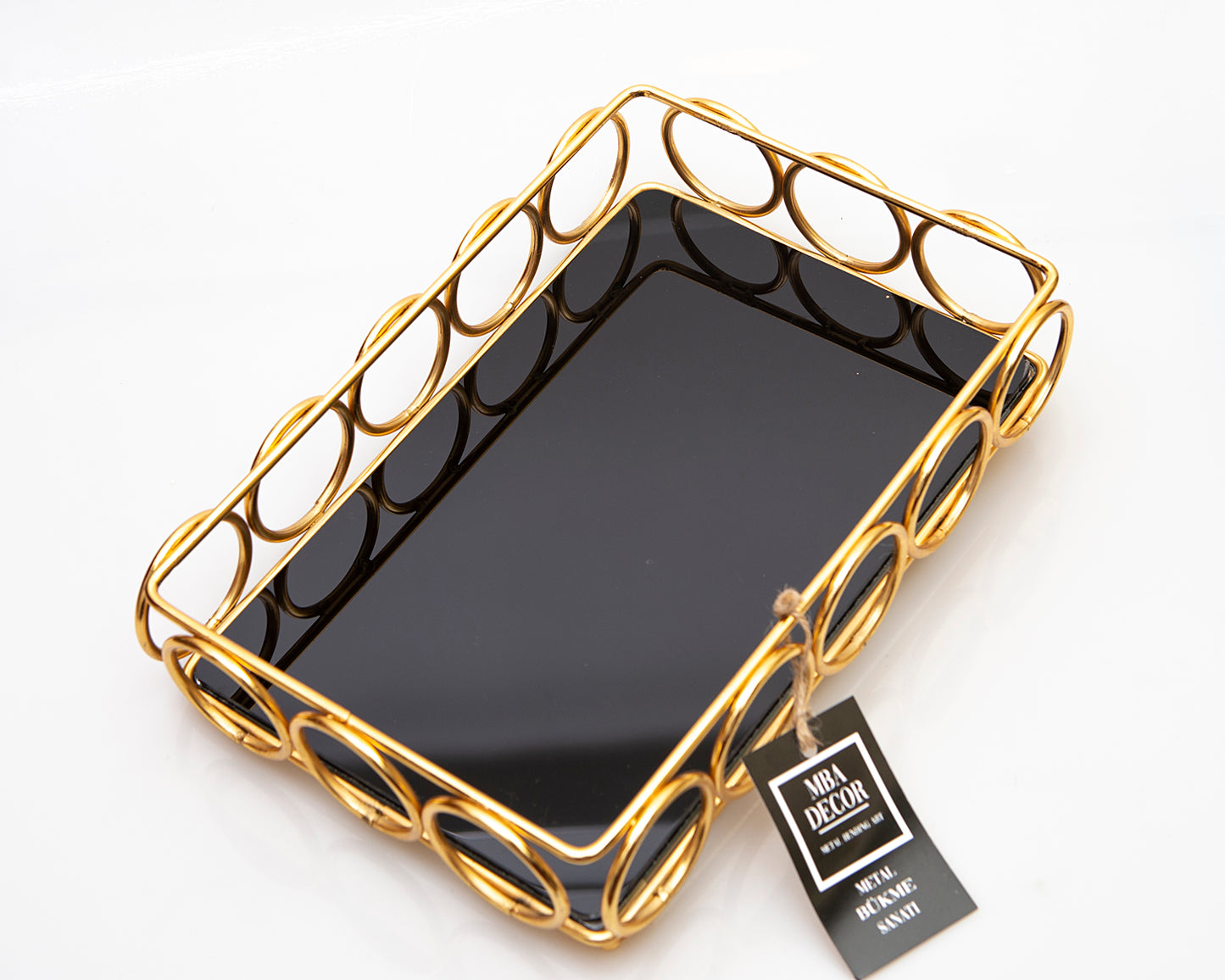 Halka Model 1. Kalite Paslanmaz Gold Dolu Demir Akrilik Taban Tepsi Sunumluk Organizer Sofra Mutfak