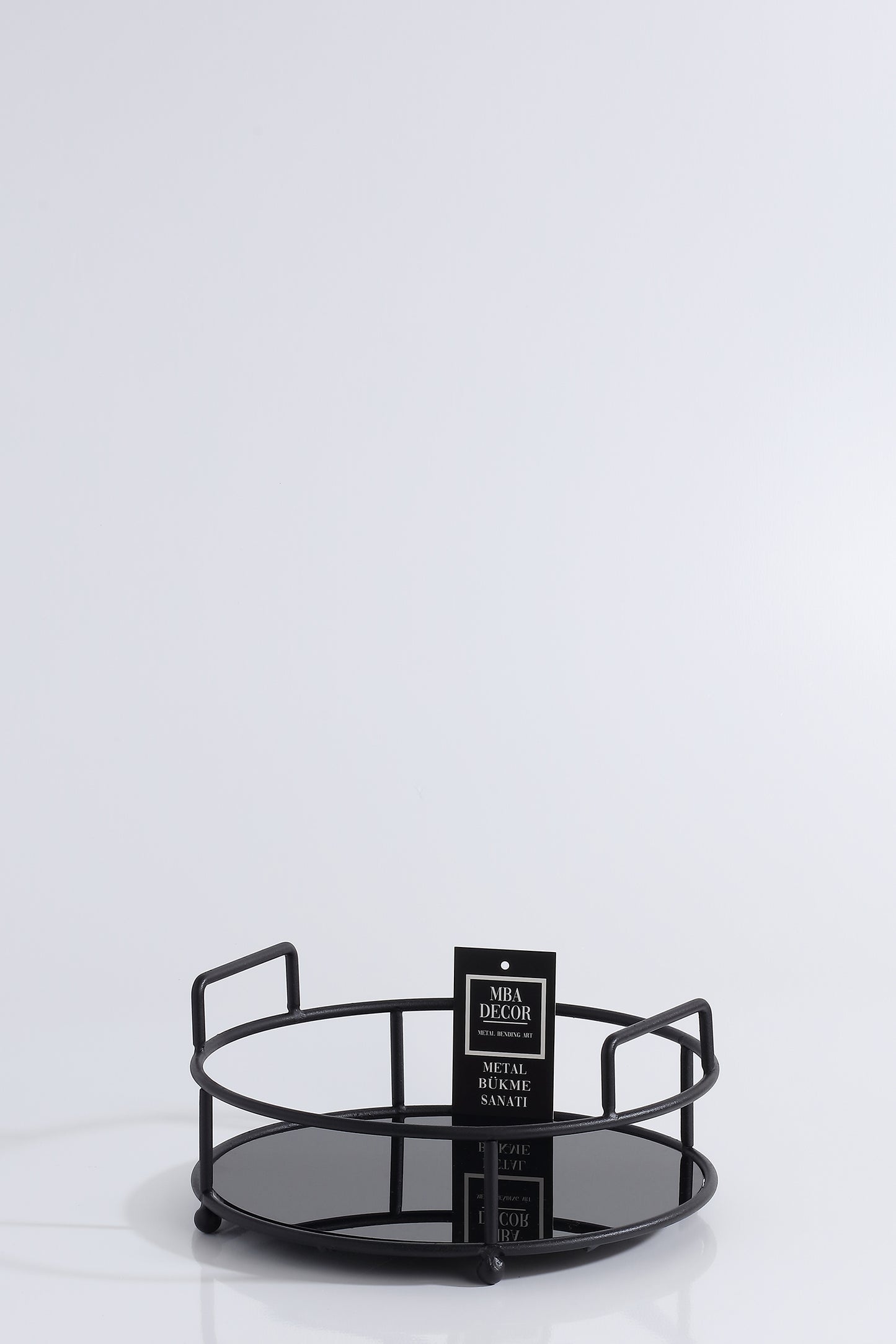 Kulplu Yuvarlak Siyah Servis Sunum Tepsisi İkramlık Hediyelik Dekorasyon Organizer 24cm Sofra Mutfak