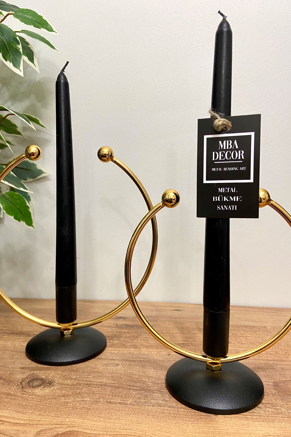 Mba Dekor Golden Horn Gold-Siyah İkili Şamdan-Mumluk Seti 20x15 cm