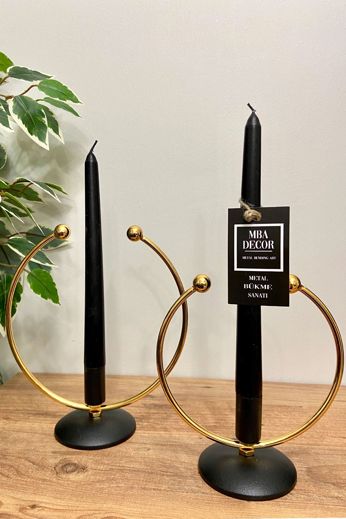 Golden Horn Gold - Siyah Kaplama Metal Paslanmaz Dolu Demir 20-15 cm 2 li ( ikili ) Şamdan Mumluk Ev