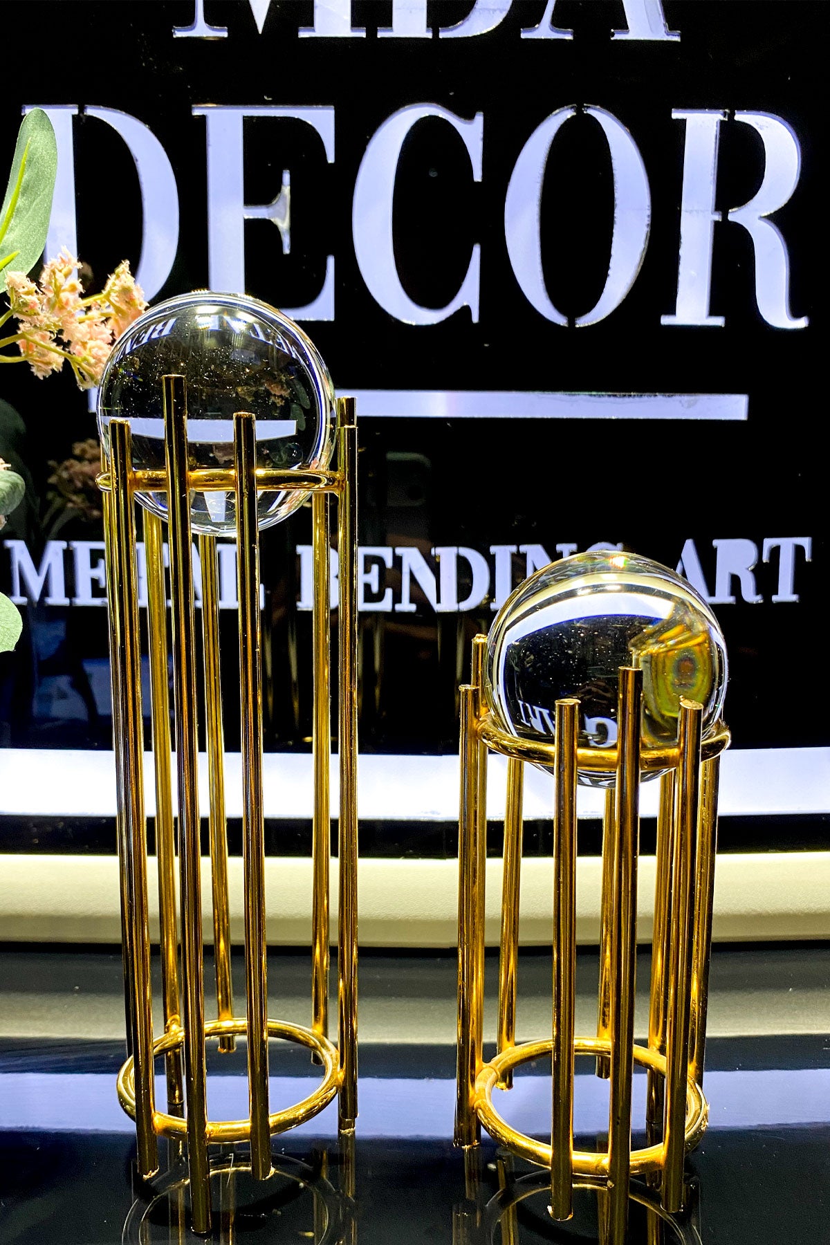 İkili Gold Dekoratif Obje Yılbaşı Dekorasyon Ofis Konsol Zigon Paslanmaz Metal 6 cm Düz Kristal