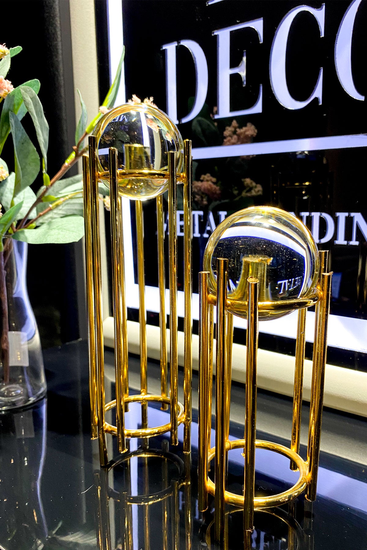 İkili Gold Dekoratif Obje Yılbaşı Dekorasyon Ofis Konsol Zigon Paslanmaz Metal 6 cm Düz Kristal
