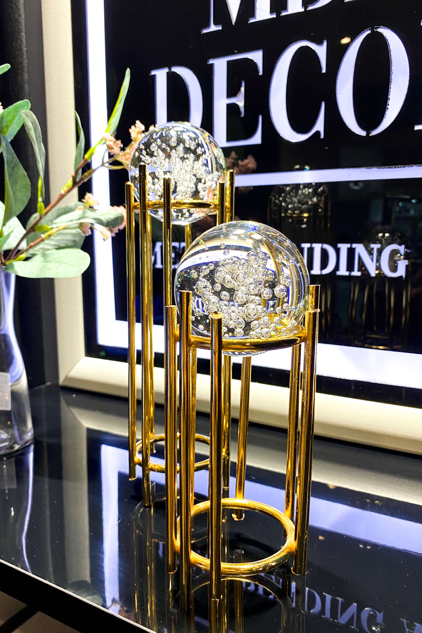İkili Gold Dekoratif Obje Yılbaşı Dekorasyon Ofis Konsol Zigon Paslanmaz Metal 6 cm KÖPÜKLÜ KRİSTAL