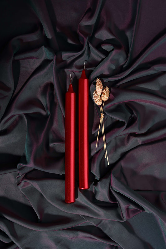 Mba Dekor Silindir Kırmızı Parlak İkili Şamdan Mumu 25 cm