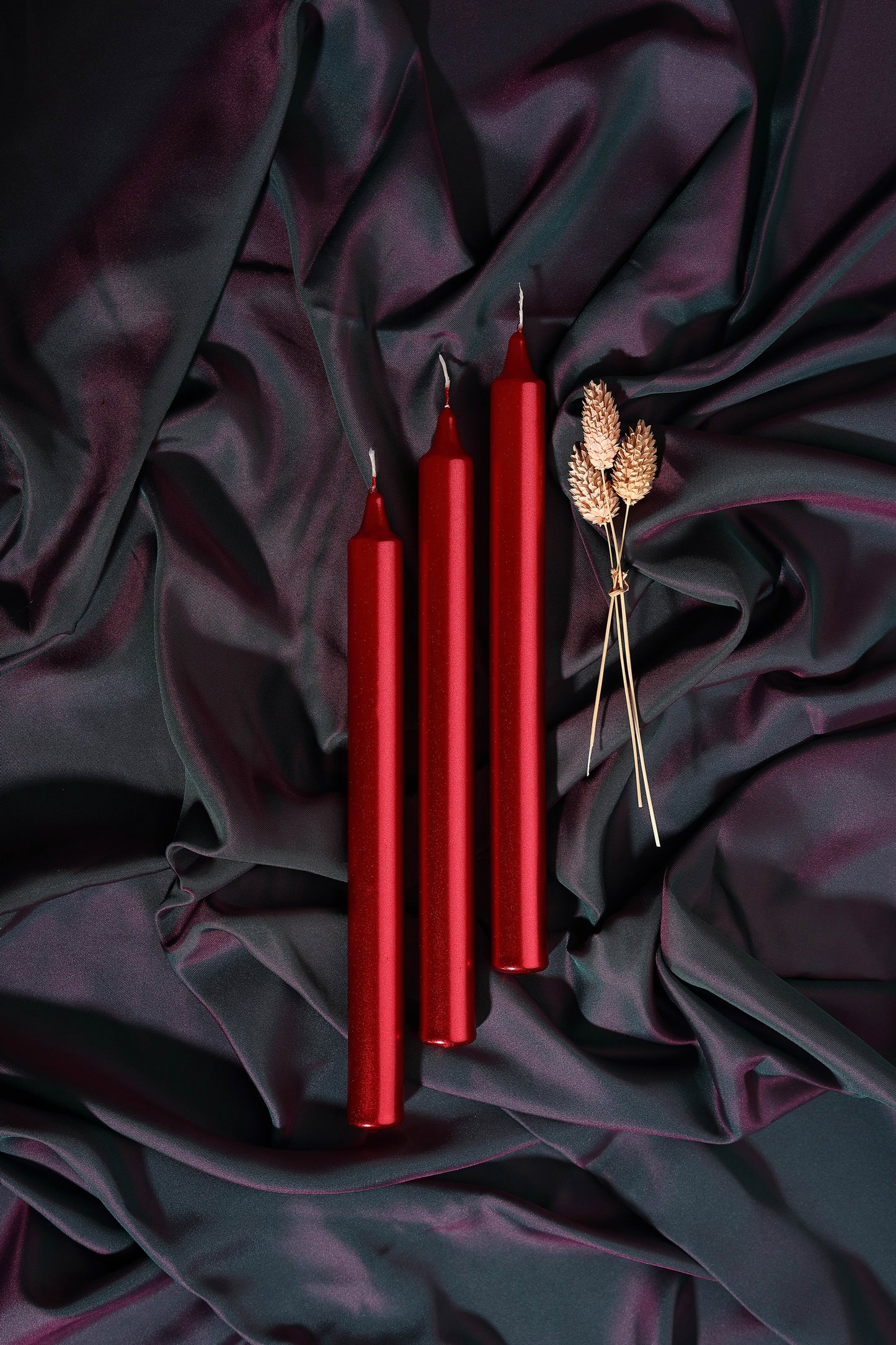 Mba Dekor Silindir Kırmızı Üçlü Parlak Şamdan Mumu 25 cm